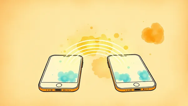 Hai chiếc iPhone chạm đầu vào nhau phát ra luồng sáng chuyển dữ liệu NameDrop huyền diệu